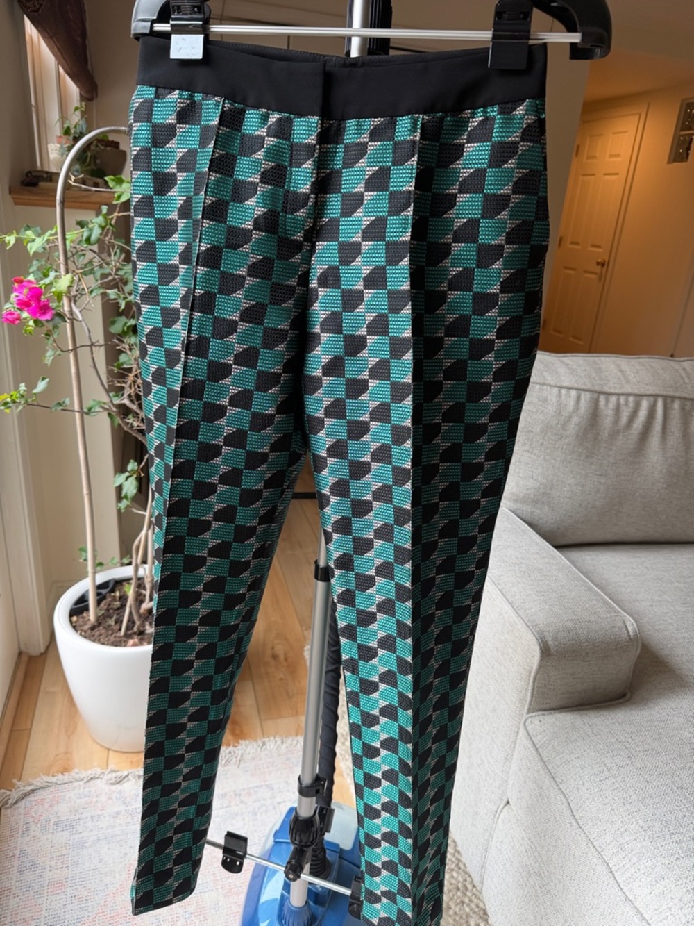 Geometric Teal & Black Slim Pants